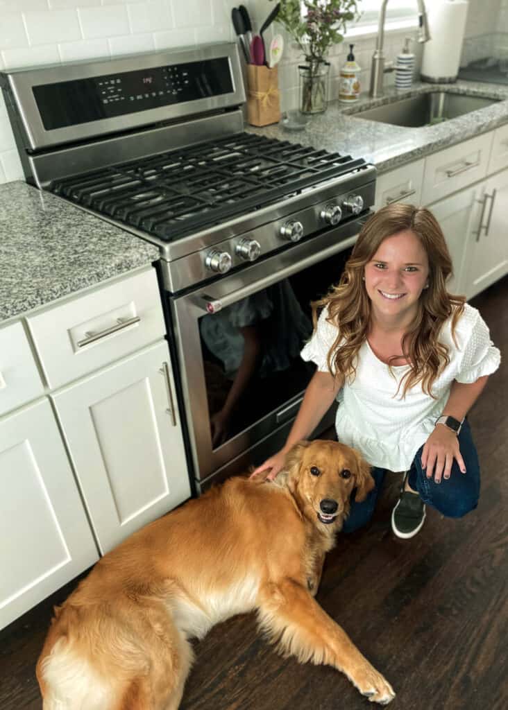 Alana in her kitchen with Wrigley