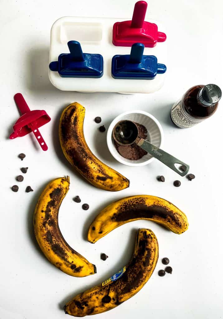 bananas and other ingredients for healthy chocolate popsicles