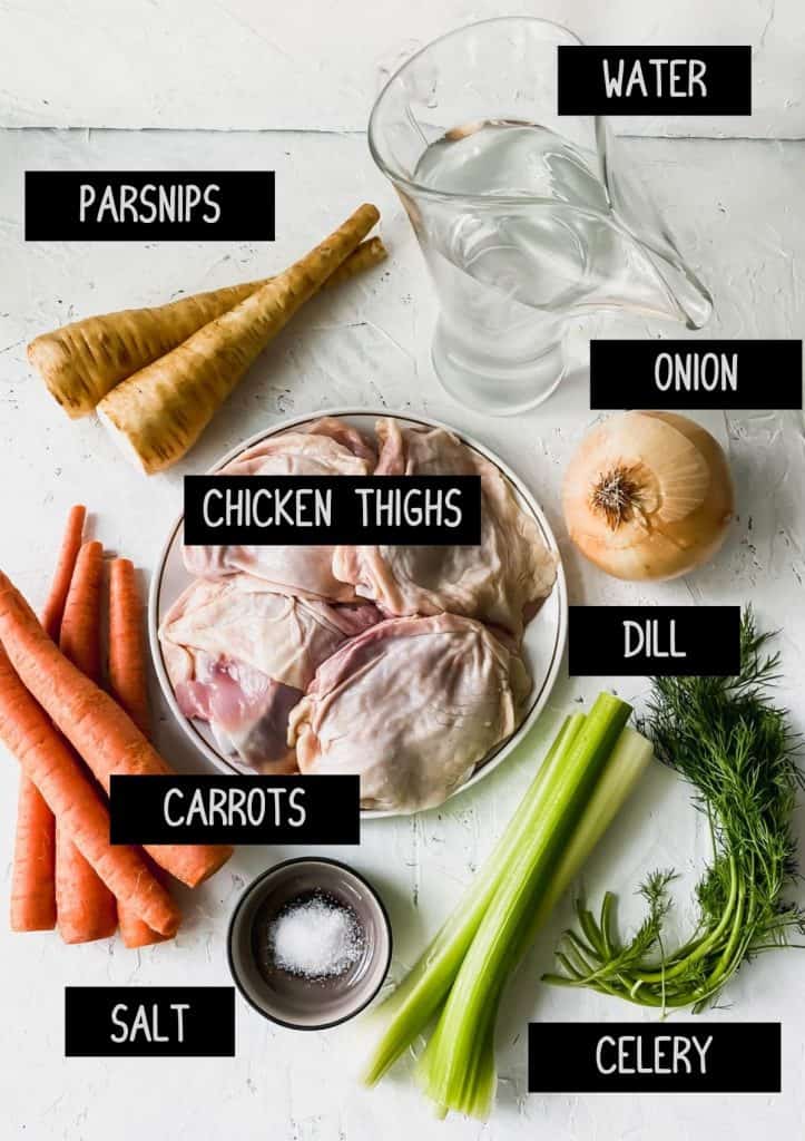 Ingredients for chicken broth (see recipe for details)