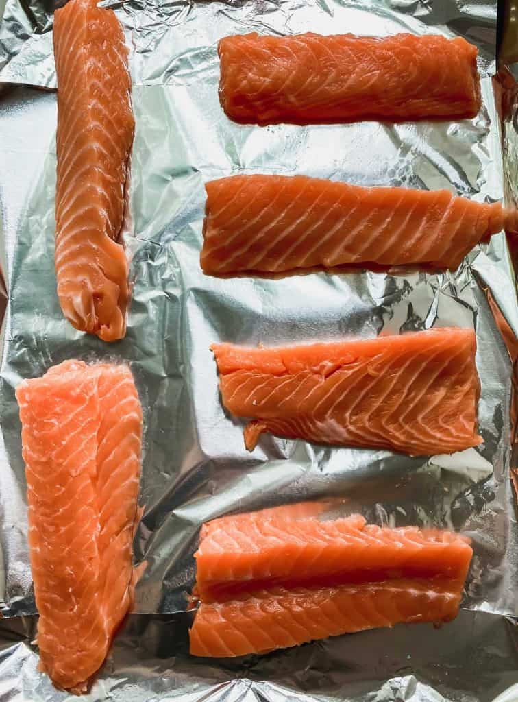 6 fillets on a foil lined sheet pan.