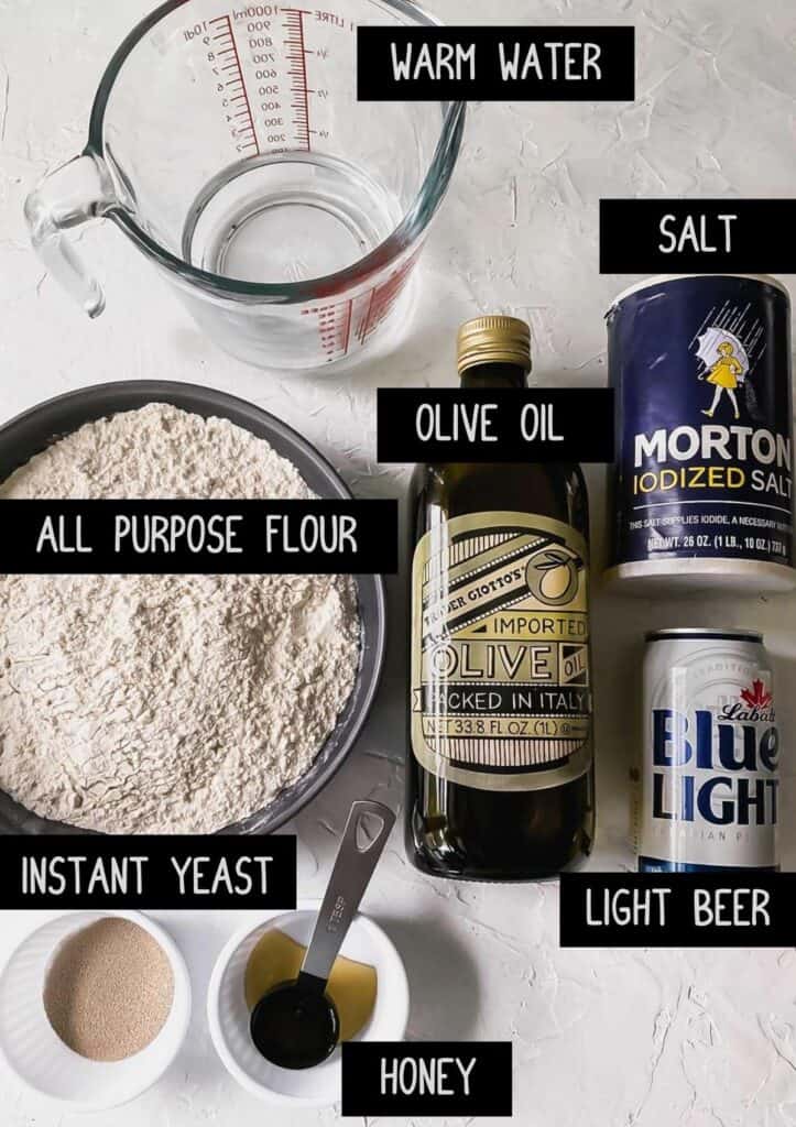 ingredients for no knead sheet pan pizza